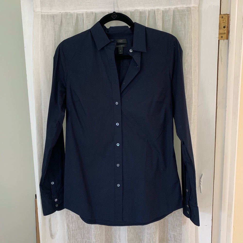 J. Crew stretch perfect navy button down shirt